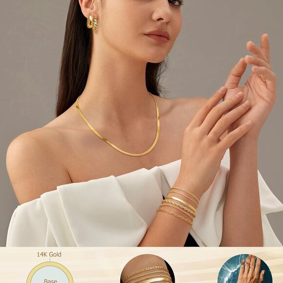 Gold Jewelry Set Women 14K Gold Plated Dainty Elegant Mix Pack Accessories - Picture 2 of 9